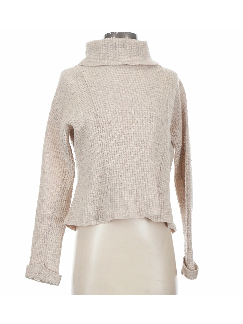 Free People Waffle Knit Cowl Neck Cropped Sweater Beige Size XS